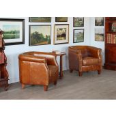 Distressed Brown Leather Deco Style Club Chair