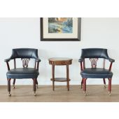 Dark Navy Leather Chippendale Style Office Chair