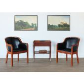 Black Leather Arm Chair with Wood Frame