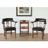 Black Leather Chippendale Arm Chair