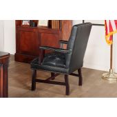 Tufted Anchor Grey Leather Armchair with Nail Head Trim