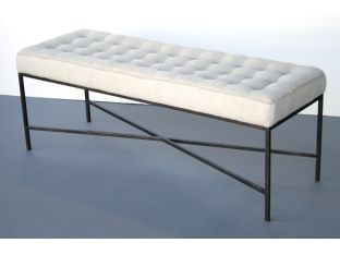 Oly Jonathan Bench in Antique Bronze with Stone Linen Upholstery