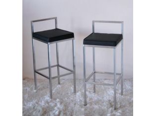 Black Leather & Stainless Steel Barstool