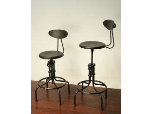 Sapele Hardwood And Steel Adjustable Bar Stool with Back