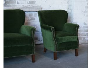 Hunter Green Velvet Small Club Chair with Nailhead Trim