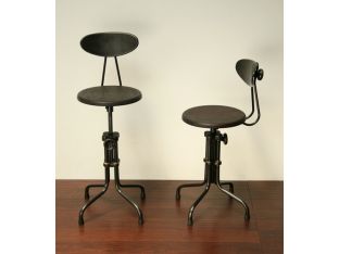 Sapele Hardwood And Steel Adjustable Drafting Stool with Back