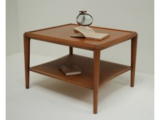 Mid-Century End Table with Rattan Undershelf