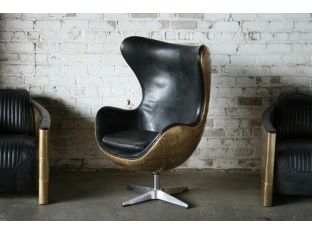 Distressed Black Leather Jump Seat with Riveted Brass