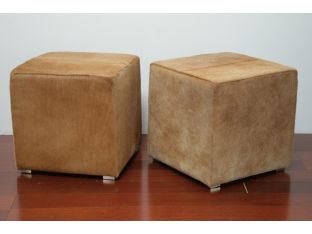 Beige Cowhide Ottoman