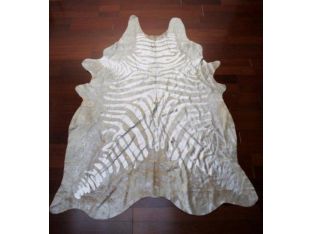 6'8" x 8'7" Silver and Off-White Stylized Zebra Cowhide Rug
