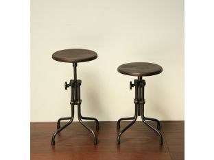 Sapele Hardwood And Steel Adjustable Drafting Stool