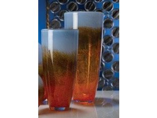Set of 2 Sunset Hued Hand Blown Glass Vases