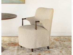 Sand and Navy Flax Linen Arm Chair with Skirt