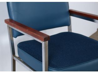 Vintage Blue Vinyl and Fabric Arm Chair