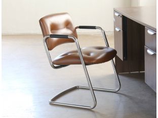 Vintage Brown Leather Waiting Room Chair