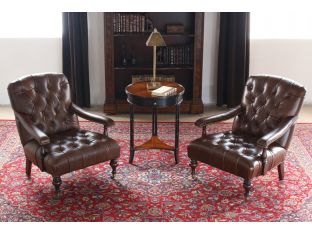 Tufted Leather Arm Chair with Turned Legs