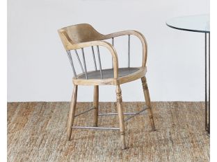 Wood Spindle Back Chair with Iron Spindles and Metal Seat