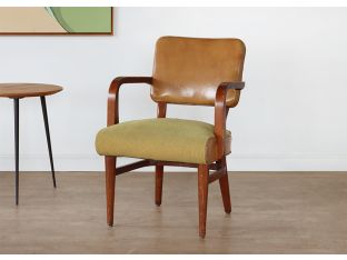 Vintage Upholstered Armchair with Wooden Arms