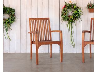 Weathered Teak Slatback Arm Chair