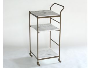 Antique Brass and White Marble Bar Cart