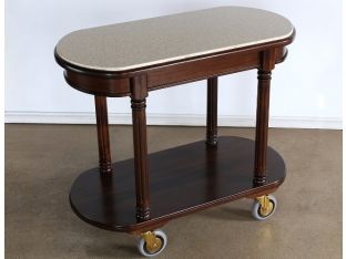 Mahogany Room Service Cart with Travertine Top
