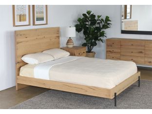 Light Oak Queen Plank Bed With Gunmetal Front Legs