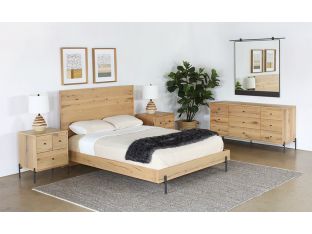 Light Oak Queen Plank Bed With Gunmetal Front Legs