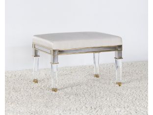 Acrylic and Nickel Vanity Bench With Cream Upholstery