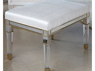 Acrylic and Nickel Vanity Bench With Cream Upholstery
