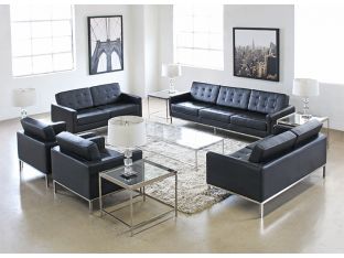 Black Leather Knoll Style Loveseat