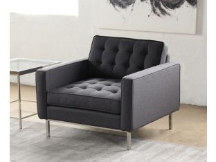 Modern Dark Gray Club Chair with Tufted Back and Seat