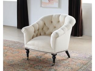 Tufted Club Chair in Linato Cream with Brass Nailhead Trim