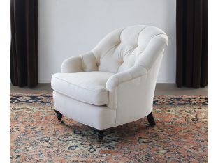 Tufted Back Club Chair in Linato Cream with Black Walnut Turned Legs