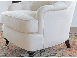Tufted Back Club Chair in Linato Cream with Black Walnut Turned Legs