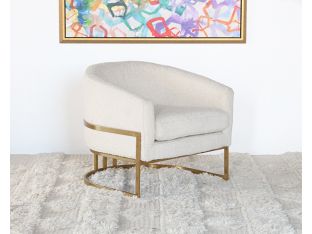Barrel Back Cream Boucle Club Chair With Satin Brass