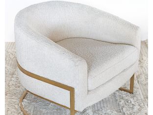 Barrel Back Cream Boucle Club Chair With Satin Brass