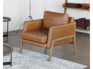 Natural Oak Track Club Chair In Butterscotch Leather