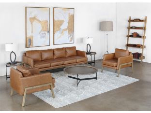 Natural Oak Track Sofa In Butterscotch Leather
