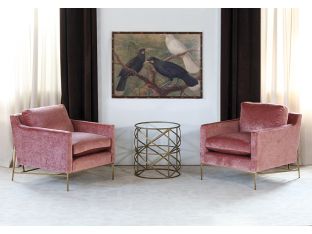 Velvety Blush Rose Club Chair W/Antique Brass Base