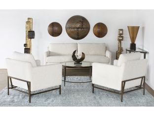 Natural Boucle Club Chair On Bronze Iron Base