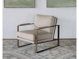 Tan Linen With Brass Square Arm Club Chair