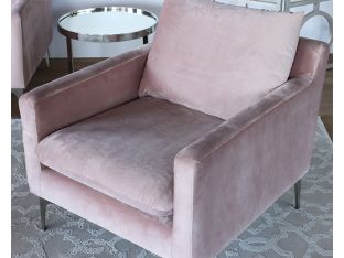 Blush Velvet Club Chair On Brushed Stainless Legs