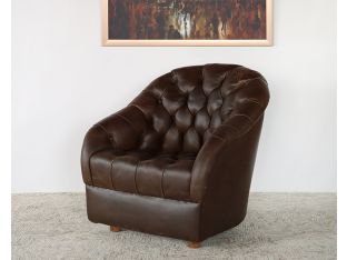 Vintage Tufted Leather Club Chair w/Oak Feet