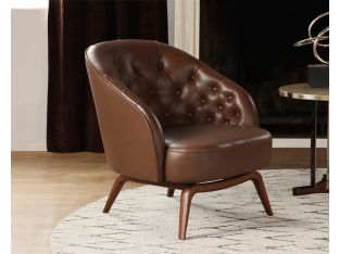 Mahogany Leather Tufted Club Chair w/ Walnut Base