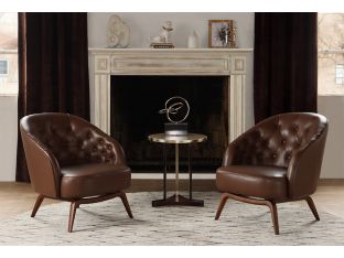 Mahogany Leather Tufted Club Chair w/ Walnut Base
