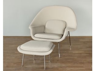 Tan Putty Saarinen Style Womb Chair and Ottoman