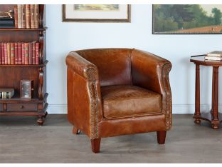 Distressed Brown Leather Deco Style Club Chair
