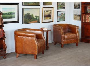 Distressed Brown Leather Deco Style Club Chair