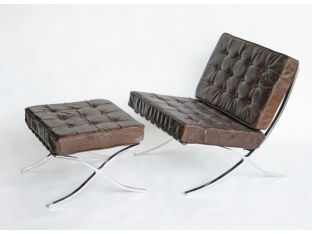 Cigar Leather Barcelona Style Ottoman