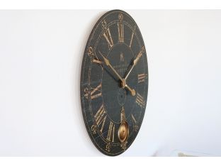 Black Crackled Face Vintage Style Wall Clock - Cleared